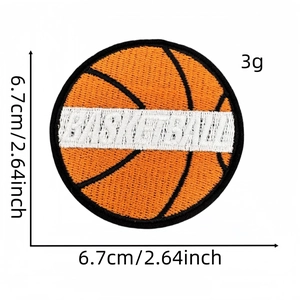Embroidered basketball patch with orange and black basketball text, 6.7cm iron-on badge