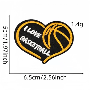 Heart-shaped basketball embroidered patch for clothing with I Love Basketball text