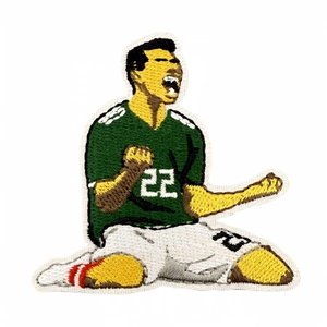 Mexican football player number 22 embroidery patch showing goal celebration pose