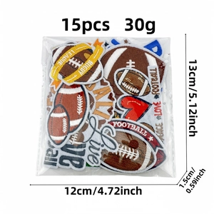 Set of 15 pieces rugby theme embroidered iron on patches with heart and ball patterns