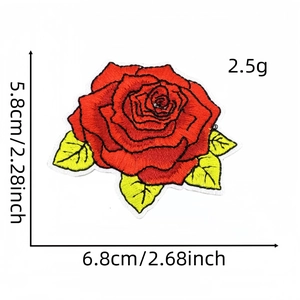 Red rose embroidered patch flower applique for clothing with 5.8x6.8cm size measurements