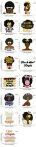 Detailed size grid showing 15 different Black Girl Magic embroidery patches with dimensions
