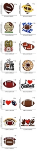Detailed grid showing sizes and weights for various rugby themed embroidery patches
