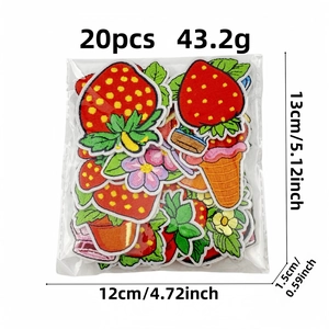 Set of 20 cute cartoon strawberry and flower embroidery patches for clothing decoration