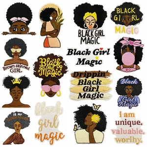 Cartoon Black Girl Magic Embroidery Patches For Clothing DIY Iron On Applique For Afro Women Fashion Jackets Decorative Patch