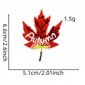Autumn maple leaf embroidery patch in red and orange gradient for clothing decoration