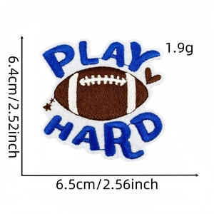 Rugby PLAY HARD embroidered patch with white border measuring 6.5cm for sports accessories