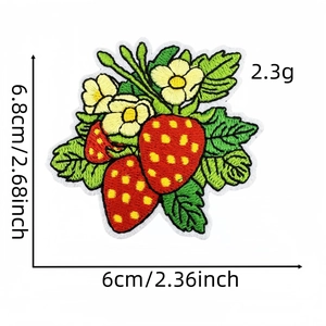 Cute strawberry and flower embroidered patch for clothing accessories, size 6.8x6cm