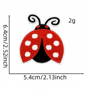 Ladybug embroidery patch 6.4x5.4cm for clothing decoration with iron-on red floral design