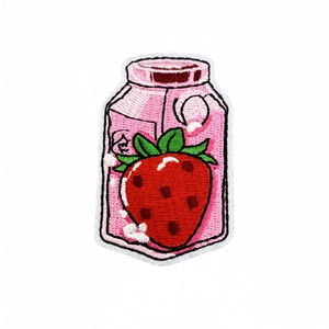 Cute strawberry drink cartoon embroidery patch for clothing and decorative accessories