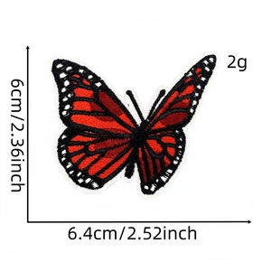 Red and black butterfly embroidery patch with size details for clothing repair