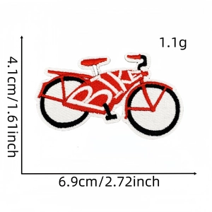 Red and white embroidered bicycle bike patch with BIKE lettering for iron on clothing