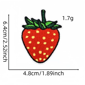 Embroidered strawberry patch 6.4x4.8cm red fruit applique for clothing iron on