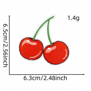Red cherry embroidered iron-on patch for clothing DIY decoration with 6.5cm height