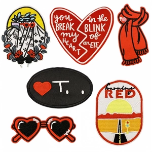 Red Heart Sunglasses Scarf Embroidered Patch Iron On Applique For Clothing Backpack DIY Decoration Cartoon Fashion Badge Patch