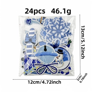 Winter snowman and Christmas embroidery patch set 24 pieces blue series clothing accessories
