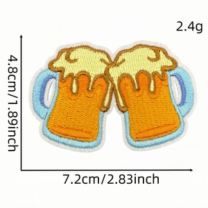 Cartoon beer mug embroidery patch with iron-on backing for decorative badges