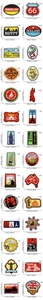 Detailed size guide for various travel themed embroidered patches on white background