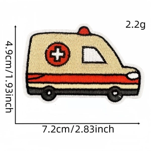 Cartoon ambulance embroidered iron-on patch for clothing DIY, 4.9x7.2cm vehicle badge