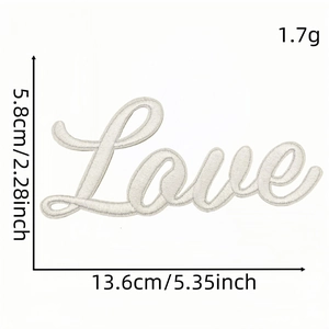 White cursive 'Love' embroidered patch iron-on applique for clothing 13.6x5.8cm
