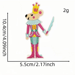 Embroidered Nutcracker mouse king patch with golden crown and sword for clothing
