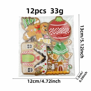 Set of 12 Christmas embroidery patches featuring gingerbread man and holiday designs