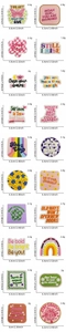 Detailed grid of 20 embroidered patches with colorful patterns and size measurements
