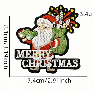 Detail view of Santa Claus embroidery patch with exact dimensions and precise stitching