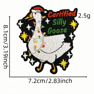 Detailed size view of Certified Silly Goose Christmas embroidery patch with 8.1cm height