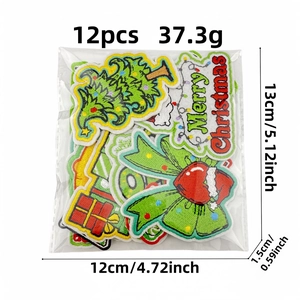 12-piece green Christmas cartoon embroidery patches set for clothing decoration and DIY crafts