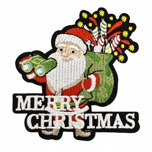 Embroidered Santa Claus patch with Merry Christmas text for festive clothing decoration