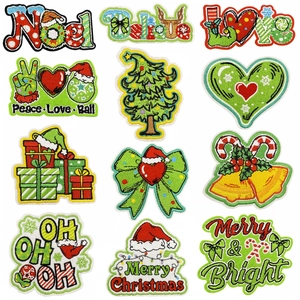 Cartoon Christmas Embroidery Patches For Clothing Iron On Applique Decorative Santa Tree Holiday Patches Assorted Styles