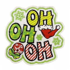 Christmas OH letters embroidered patch with festive green patterns and holiday decorations
