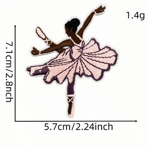 Cartoon ballerina girl embroidery patch with pink tutu dress and size dimensions