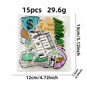 15pcs Creative Money Embroidery Patches with Dollar Symbols and Cash Bag Designs