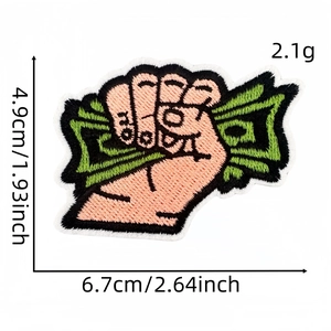 Creative dollar bill embroidery patch with iron-on backing for clothing decoration 4.9x6.7cm
