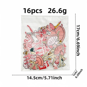 16-piece pink cartoon ballet girl embroidery iron-on patch set with 17x14.5cm packaging