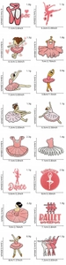 Detailed view of pink ballet embroidery patches with size and weight specifications