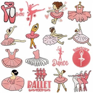 Cartoon Ballet Girl Embroidered Patches Pink Dance Art Patch Applique For DIY Clothing Decor Iron On Embroidered Sticker
