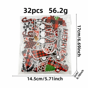 32pcs Christmas embroidery patch set featuring Santa and reindeer in red buffalo plaid