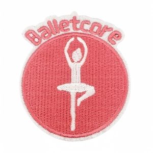 Pink Balletcore embroidered patch with a dancer silhouette for iron-on decoration