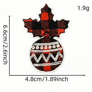 Christmas buffalo plaid ornament embroidery patch with holly leaves for holiday decoration