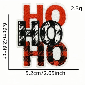 Ho Ho Ho Christmas embroidery patch with cartoon elk and Santa Claus design in plaid patterns