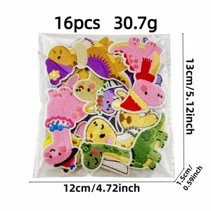Set of 16 cute cartoon dinosaur embroidery patches for clothing in vibrant colors