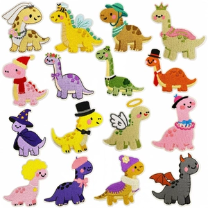 Cartoon Dinosaur Embroidered Patches Polyester Animal Iron On Appliques For Kids Clothing Backpack DIY Decoration Gift