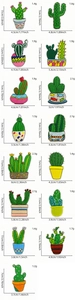 Detailed view of assorted green cactus embroidery patches with precise size and weight measurements