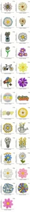 Detailed macro view showing embroidered daisy patches with precise measurements and weight