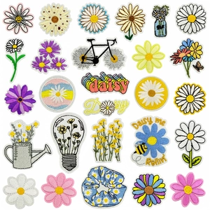 Daisy Flower Embroidered Patches Iron On Applique For Clothing Backpack Jacket DIY Sewing Floral Patch Decoration For Women Kids