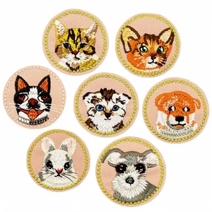 Round Cartoon Animal Embroidered Patches Cute Cat Dog Rabbit DIY Decorative Sew On Iron On Patch For Clothing Bag Applique
