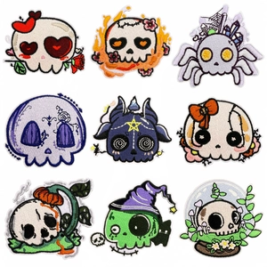 Halloween Skull Embroidered Patches Creative Cartoon Fabric Badges For Clothing Bags DIY Decorative Iron On Sewing Accessories